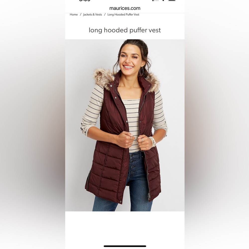 Maurices Long Hooded Puffer Vest NWOT